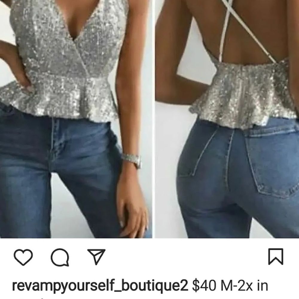 Silver Sequin Women's Top